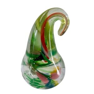 Multicolor Swirl Art Glass Paperweight Hook Top Teardrop Kiss Sculpture Rainbow